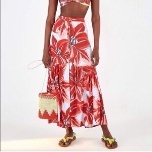 Farm Rio Azalea Maxi Skirt Floral Blue Red Pink Size Small